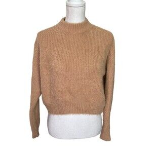 3/$30 Audrey 3+1 Chantel Eyelash Knit Sweater Brown Fuzzy Cropped Sweater Size S